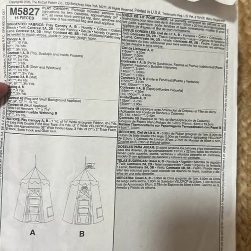McCall’s Crafts Sewing Pattern (#5827) – Play Canopies